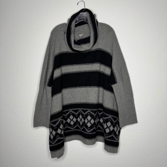 J. Jill Sweaters - J. Jill Gray Black Striped Argyle Cowl Neck Oversized Sweater Women's Size XL‎